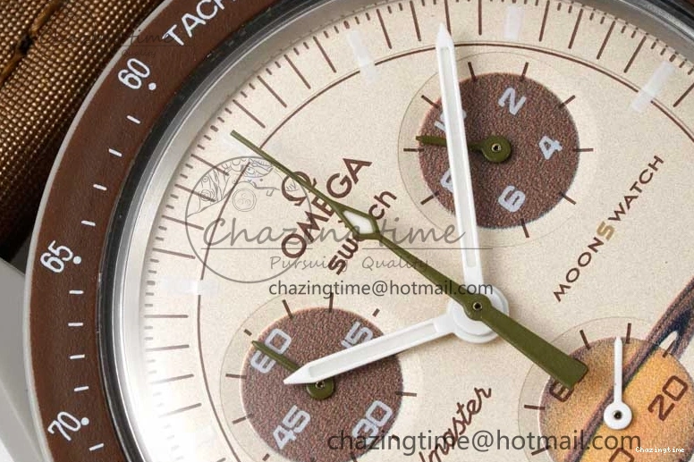 0418 Speedmaster Misson To Saturn 1:1 Best Edition Beige Dial On Nylon Strap Quartz Casual 7861